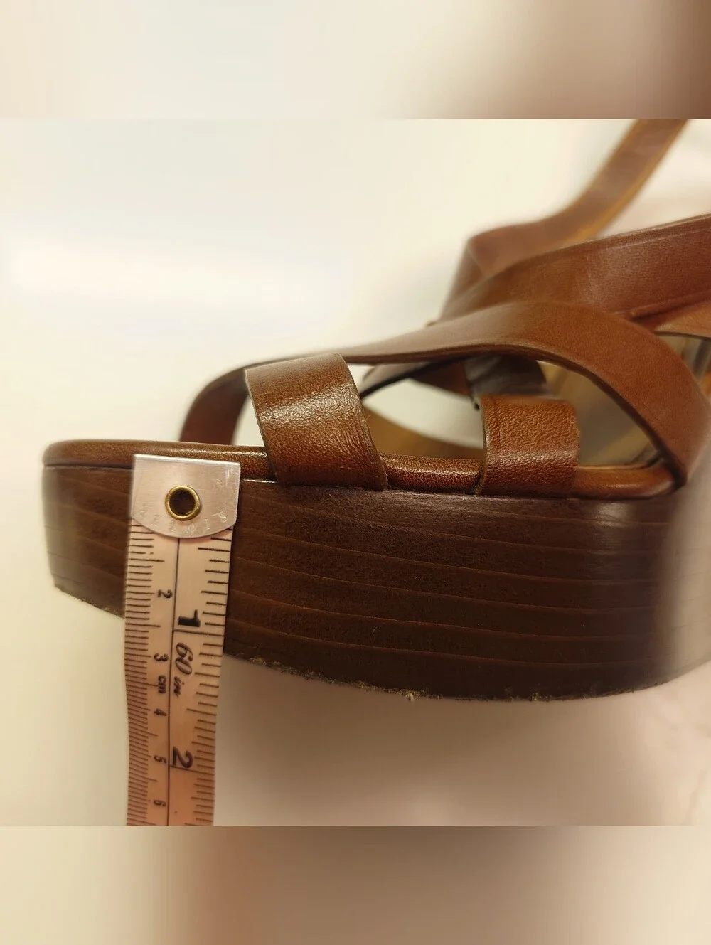 EUC Iconic Brown BURBERRY Delamer Leather Platform Wedge Sandal 39 Runway Heels